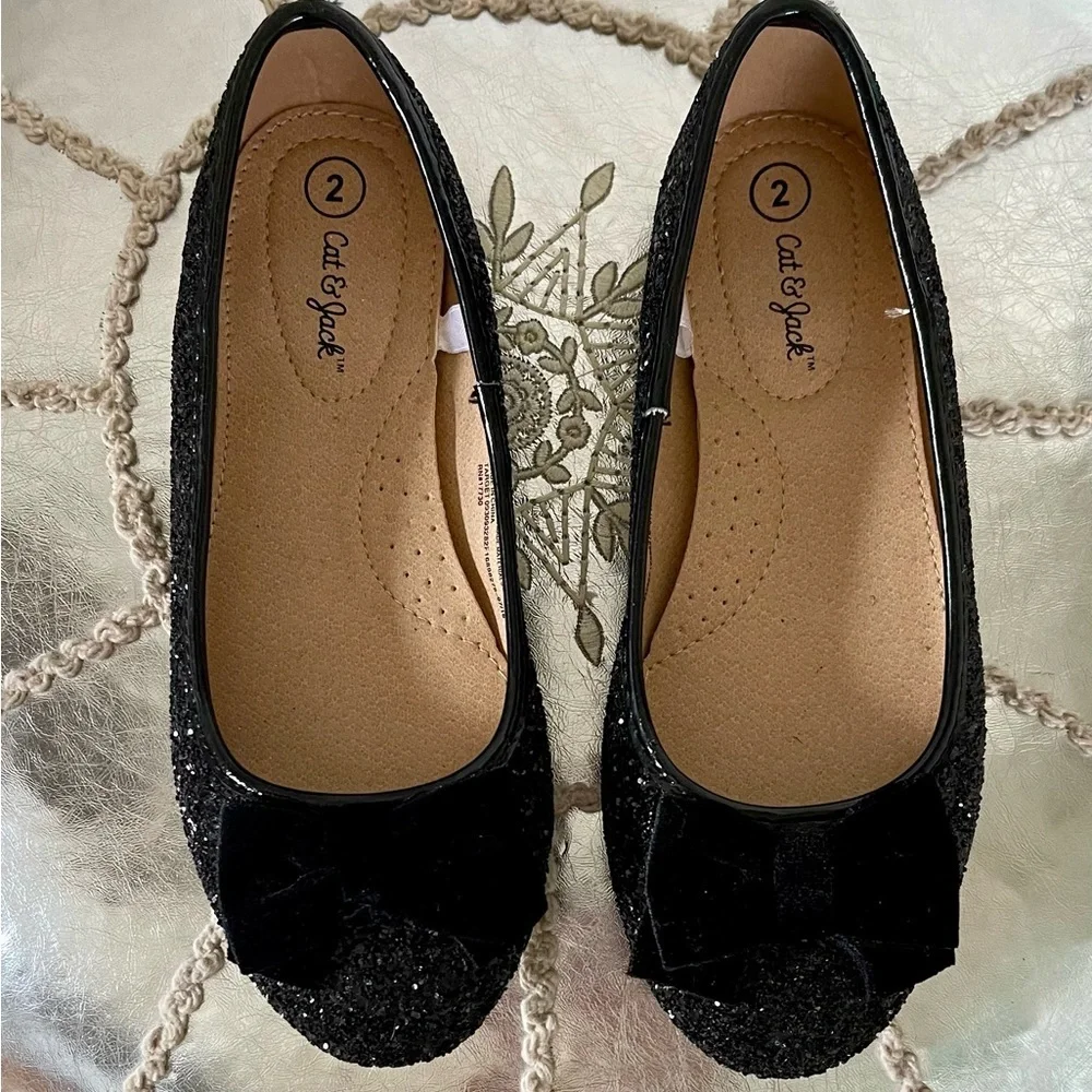 Cat & Jack black sparkling ballet flats with velvet bow